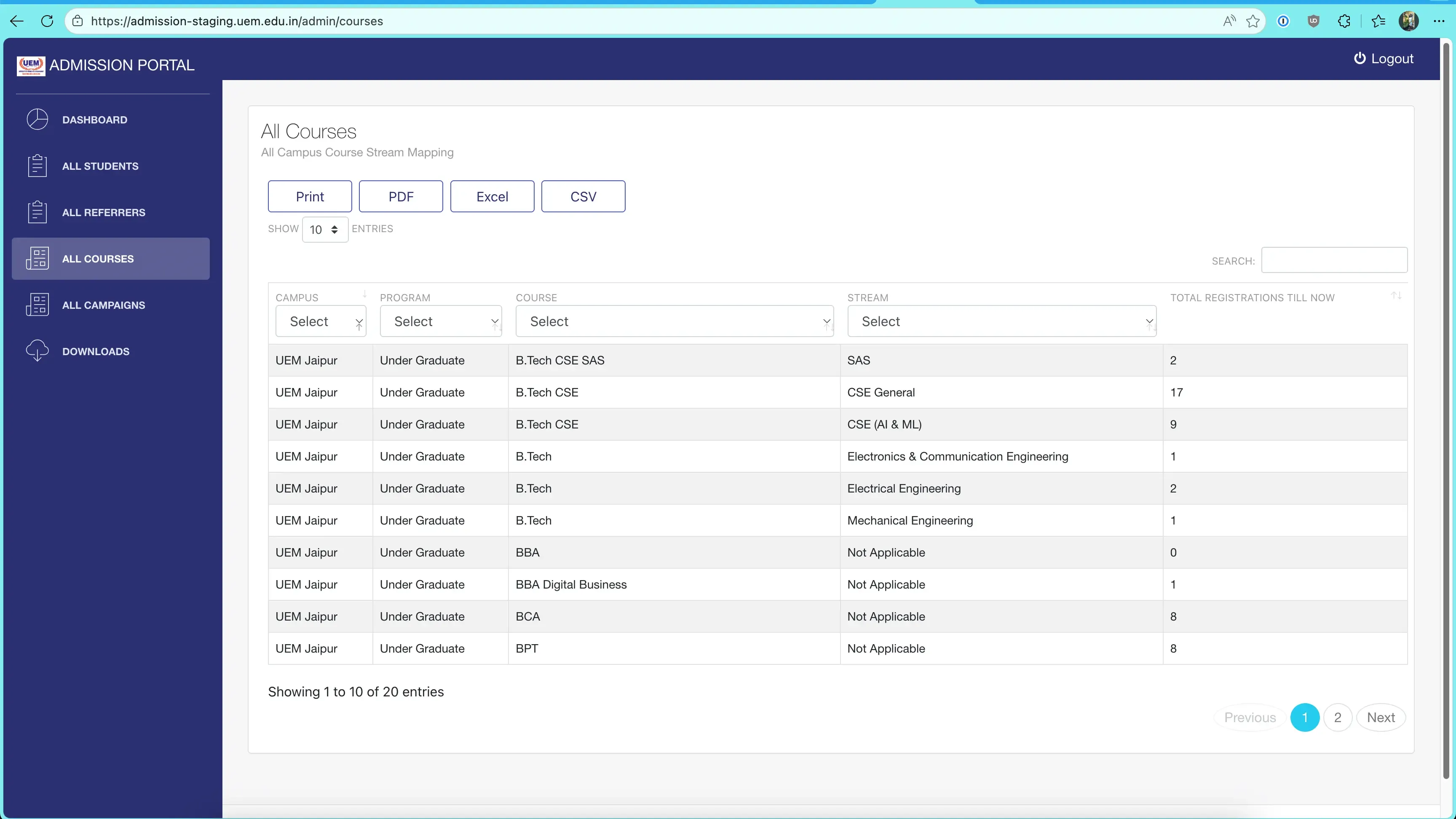 UEM Unified Admission Portal